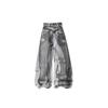 Retro Washed Wide Leg Denim Pants With Chain Print Loose Balloon Fit Unisex High Waist Jeans Daily Wear