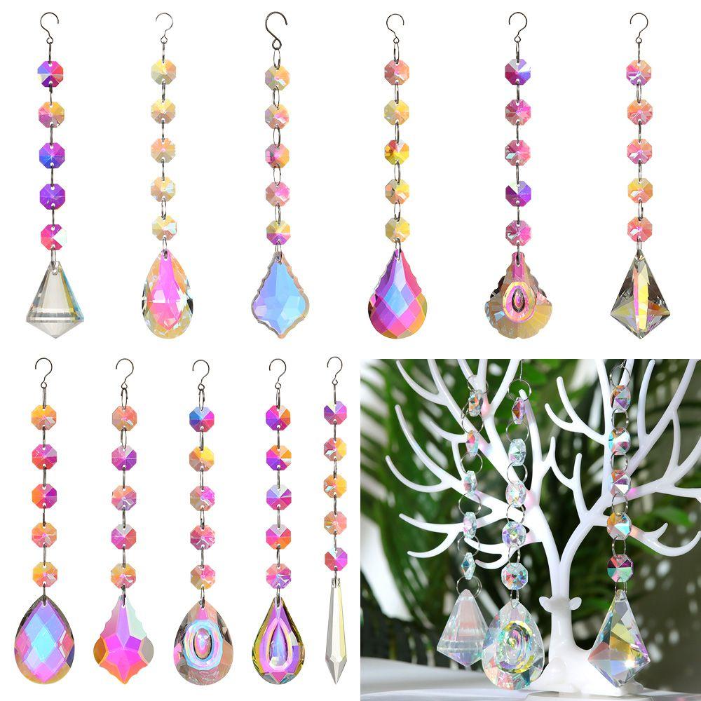 Ornaments Crystal Beads Pendant Chandelier Hanging Chain Diamond Prism Ball Rainbow Suncatcher