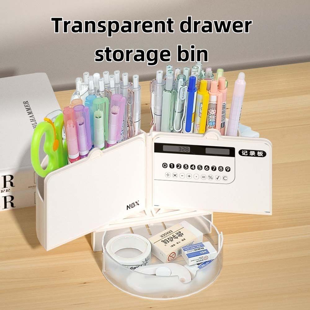 Настольный держатель для карандашей с 6 слотами и лотком Настольные органайзеры Встроенное зеркало Калькулятор Сухое стирание