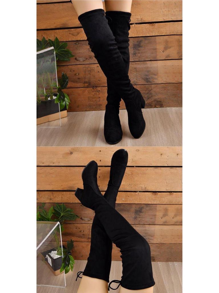 Женские сапоги выше колена на тонком эластичном каблуке осень/зима 2024 года