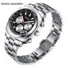 Мужские кварцевые часы со стальным ремешком, календарем, деловыми шестью штифтами, тремя циферблатами, многофункциональные водонепроницаемые кварцевые часы