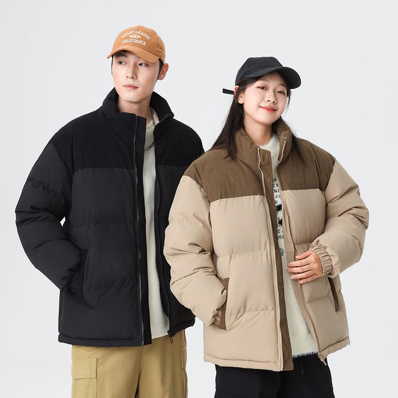 2025 парная хлопковая одежда американская вельветовая вставка воротник-стойка свободная теплая хлопковая одежда повседневная модная куртка