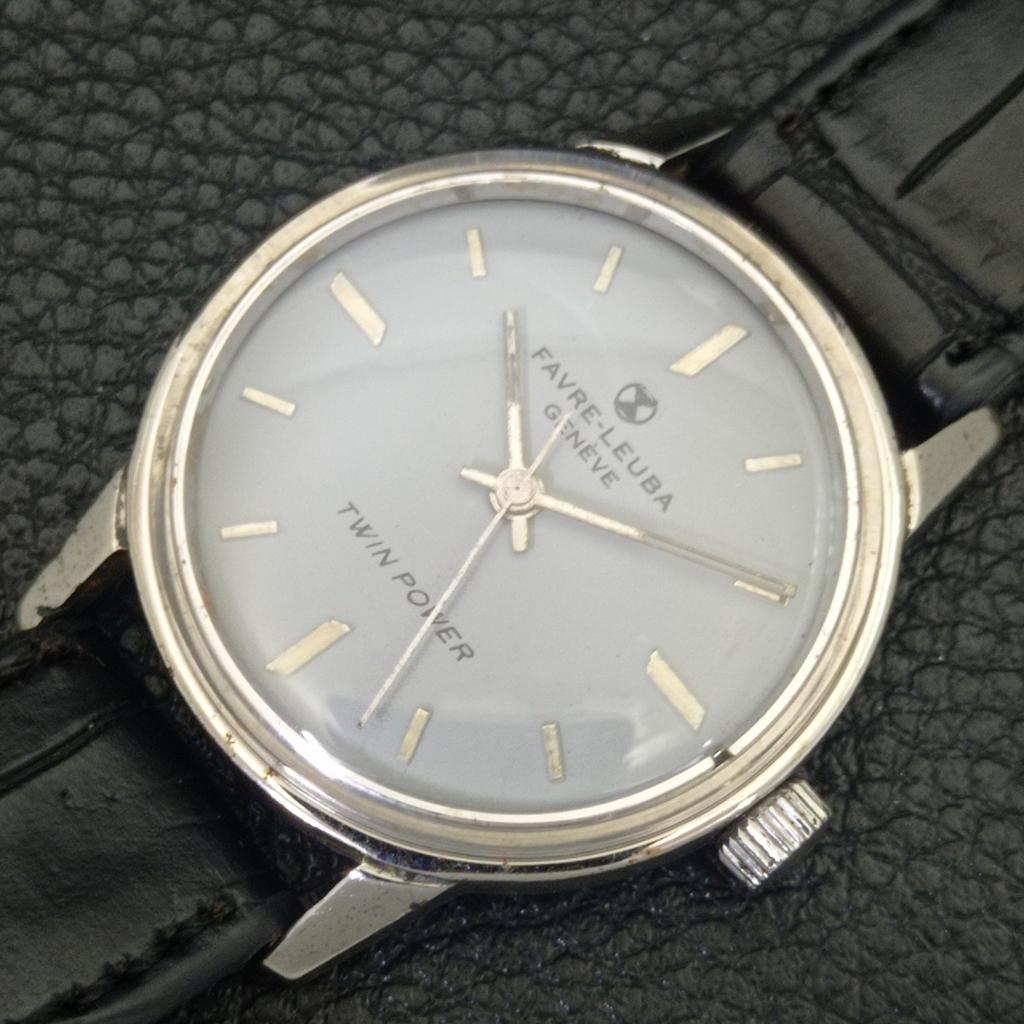 ВИНТАЖНЫЕ ШВЕЙЦАРСКИЕ МУЖСКИЕ ЧАСЫ FAVRE LEUBA TWIN POWER 253 С РУЧНЫМ ЗАВОДОМ СЕРЫЕ a703019-1 R212-a703019