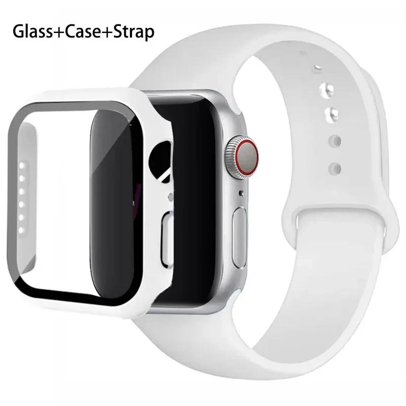 Стекло+корпус+ремешок для Apple Watch band 44 мм 45 мм 42 мм 41 мм 40 мм 38 мм Силиконовый ремешок для часов браслет iWatch series 8 9 7 6 5 4 3 SE