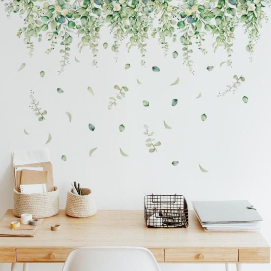 Стикер на стену, тонкая работа, яркий цвет, зеленый растительный узор, настенные наклейки для украшения дома, гостиной