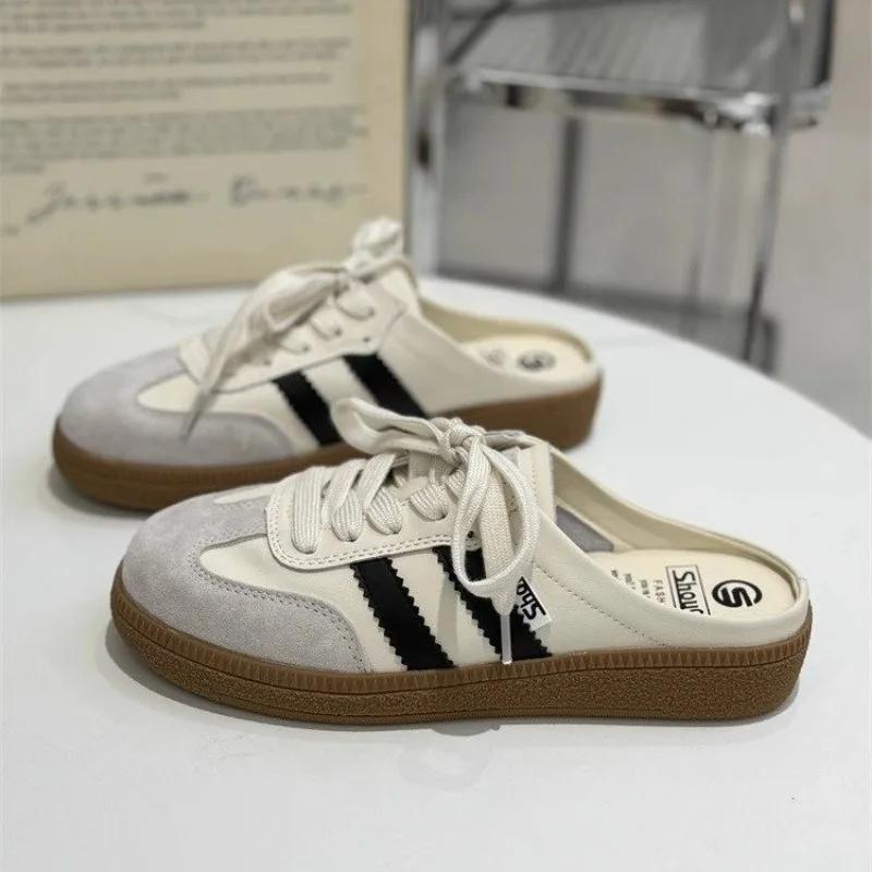 Fashion Ladies' Half-toe Flip-flops 2025 Summer New Korean Version Two-tone Flat Heel Lazy Shoes Casual Set Single Shoes