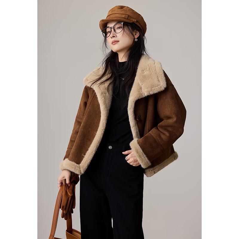 VICTORIA&VERA Women's Winter Retro Toggle Button Faux Fur Short Coat V9019W12