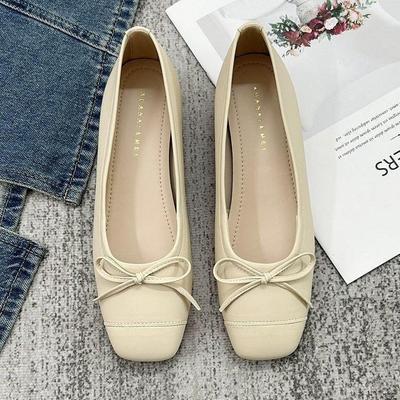 Женские туфли-лодочки на плоской подошве, женские, 2025, осень, новые, с бантом, французские балетки, толстый каблук, мягкая подошва, нежные вечерние туфли