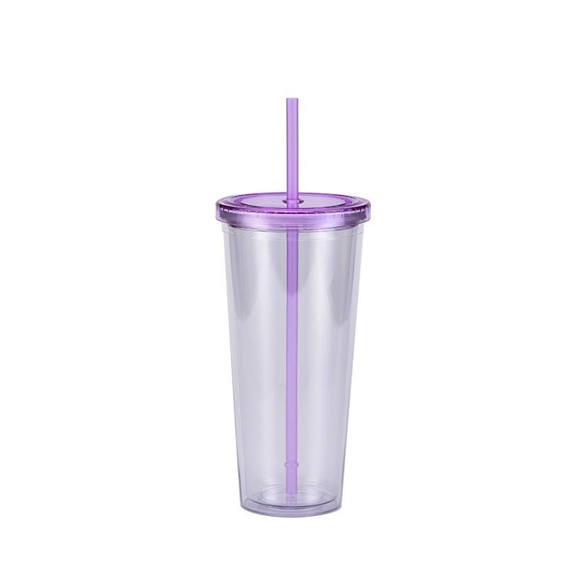 700ml Straw Cup, Simple Summer Juice Beverage Cup, Household Transparent Double-layer Plastic Cup