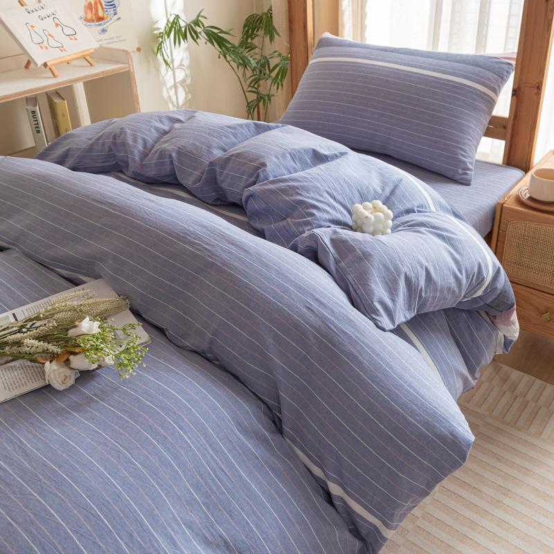Хлопок Стиранный Хлопок Односпальное Постельное Белье Пододеяльник Студенческое Общежитие Чистый Хлопок Постельное Белье Комплект из Четырех Предметов Простыня Пододеяльник Простой Комплект из Трех Предметов