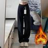 Женские джинсы большого размера из бархата с широкими штанинами и высокой талией - Осенне-зимние стройнящие свободные прямые брюки в пол