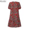 ZANZEA Women Casual Round Neck Short Sleeve Summer Floral Dress