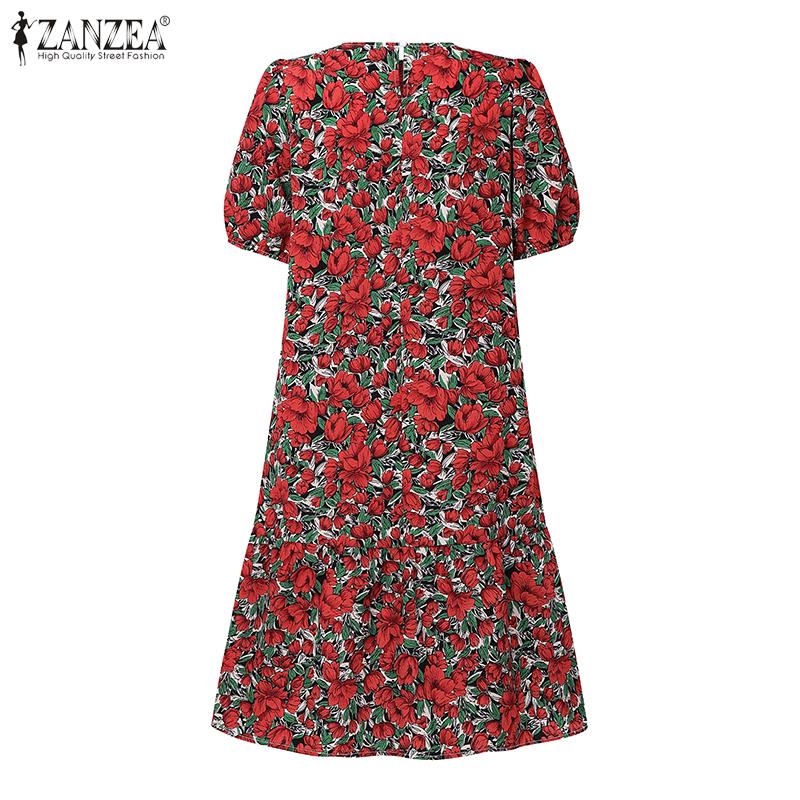 ZANZEA Women Casual Round Neck Short Sleeve Summer Floral Dress