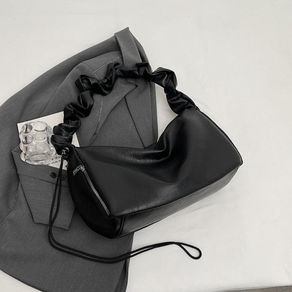 Solid Color Ruched Underarm Bag Large Capacity Handbag All Match Pleated Bag Ladies