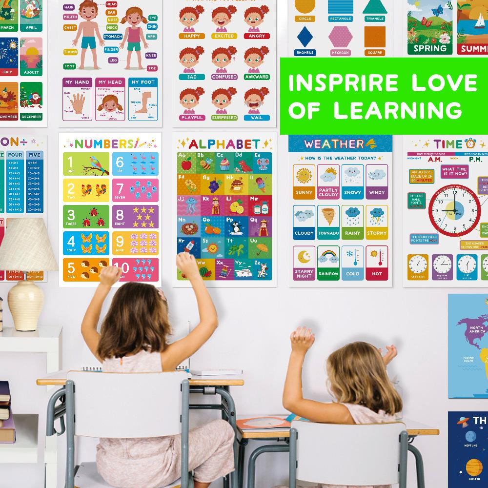 16PCS Educational Posters For Kids English Learning Waterproof Tear Resistant Wall Stickers 28x42cm