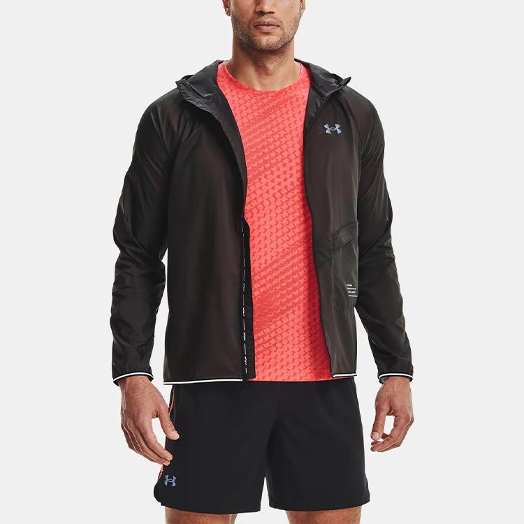 Under Armour Мужская дышащая складная куртка с капюшоном для бега Qualifier Storm Woven Black 1326597-010