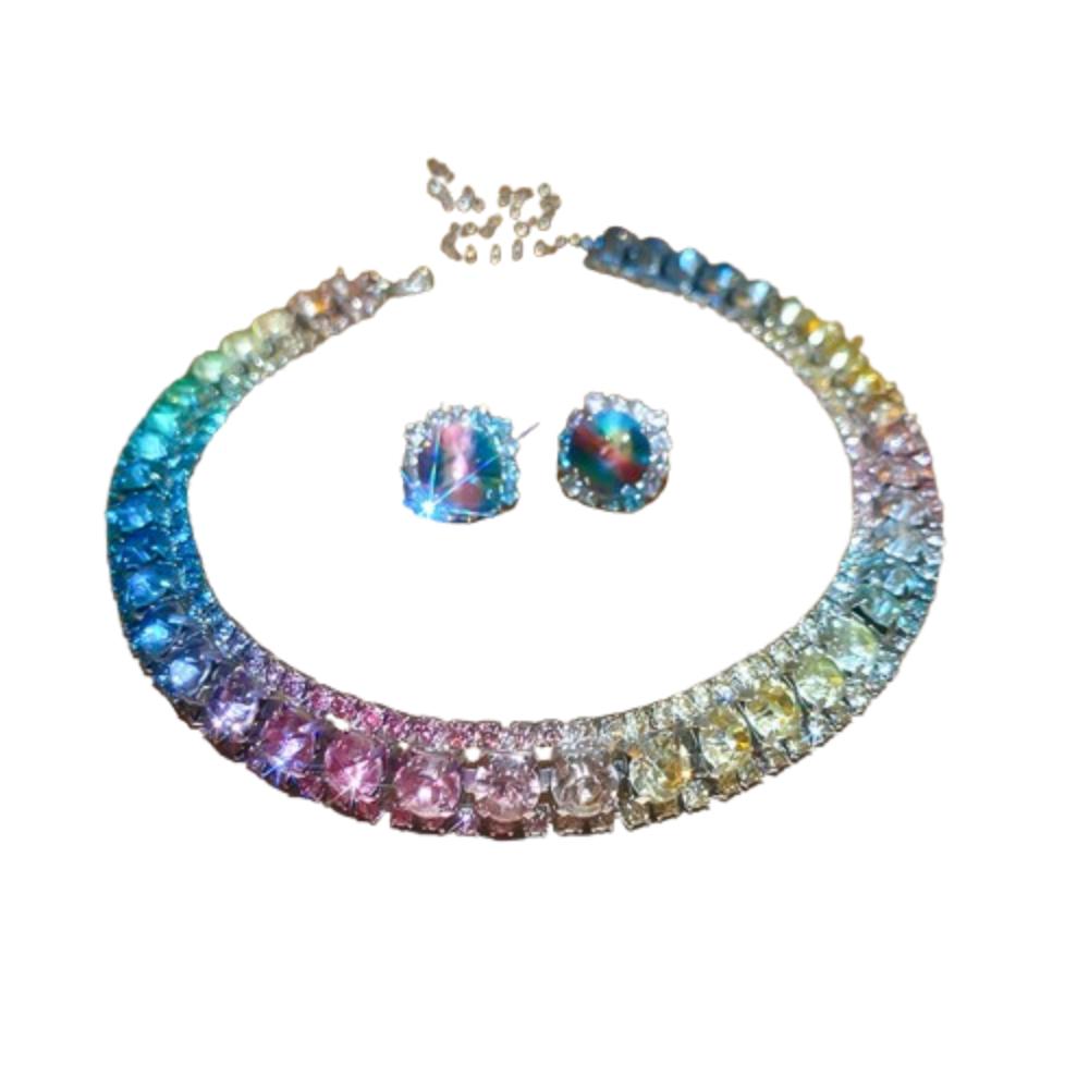 Retro Necklace Earrings Set Handmade Rhinestone Choker Necklace Crystal Necklace Anniversary