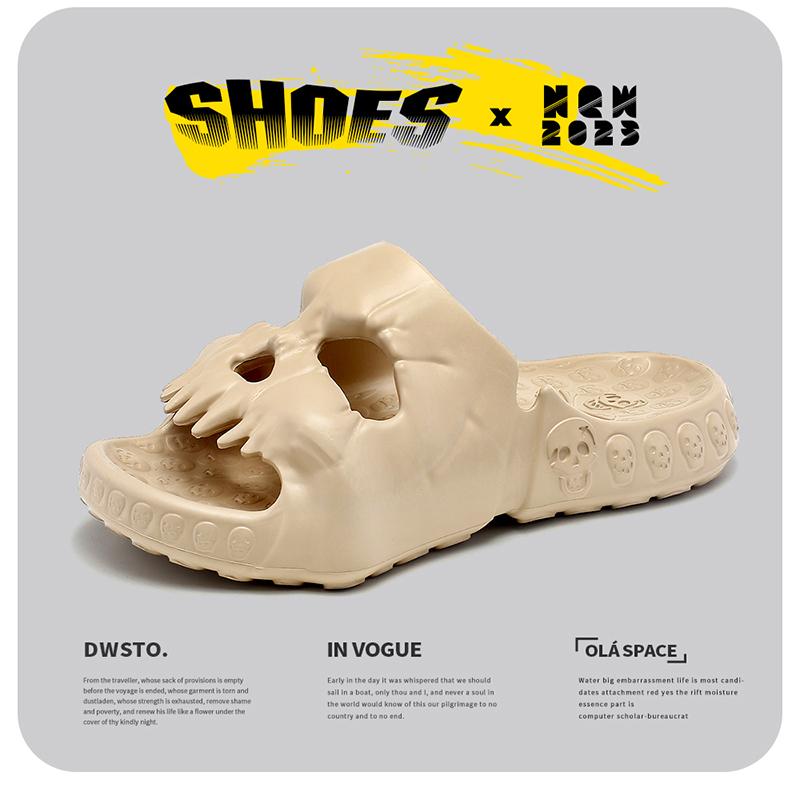 Мужские шлепанцы с дизайном черепа, летние шлепанцы, мужская модель, обувь большого размера, мужские легкие домашние тапочки, пляжная обувь, сандалии