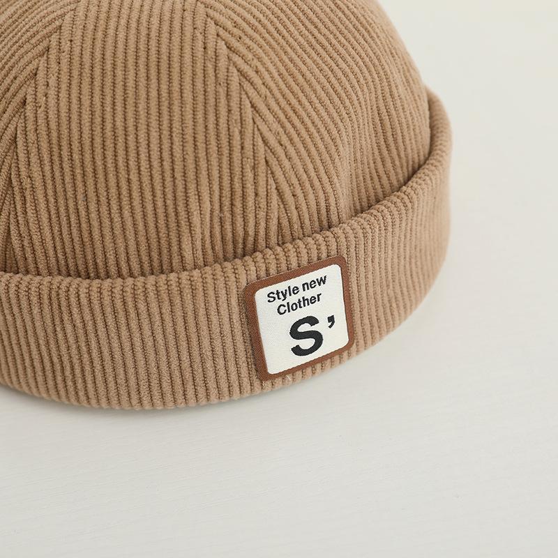 Vintage Letter Baby Brimless Hat Solid Color Corduroy Toddler Docker Cap Autumn Winter Warm Adjustable Kids Boy Girl Beanie Hats