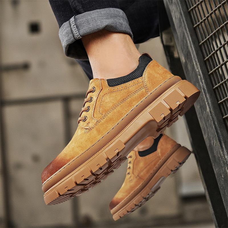 Мужская кожаная повседневная обувь Новая Ретро Толстая подошва Износостойкая Удобная На шнуровке Плоские кроссовки Уличная мужская обувь для ходьбы