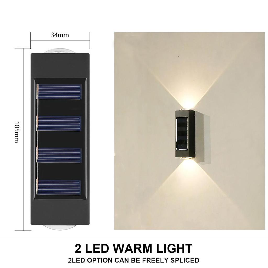 Solar Wall Lamp Outdoor 2LED Warm Light Waterproof Upper and Lower Light Emitting Balcony, Courtyard, Garden Decoration Lamp, Wall Washing Lamp