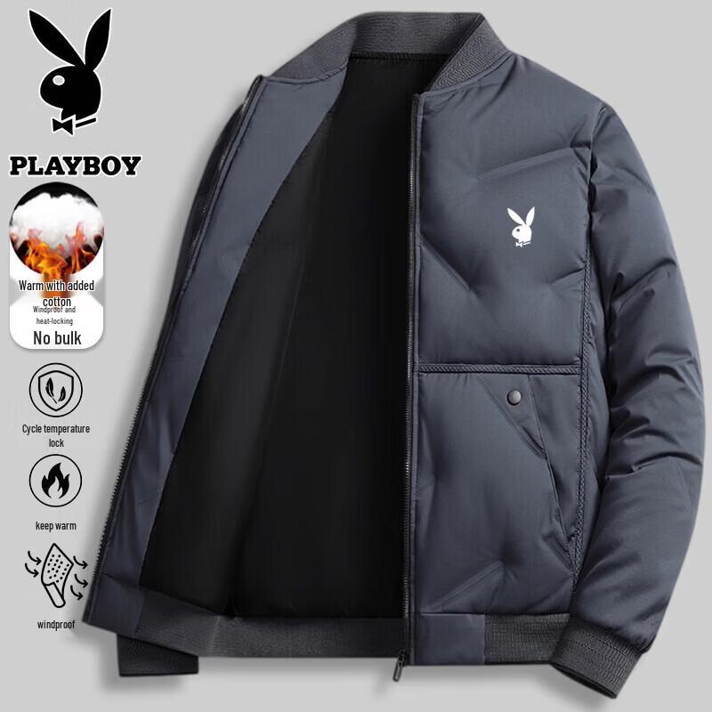 PLAYBOY Men's Winter Baseball Collar Quilted Jacket
