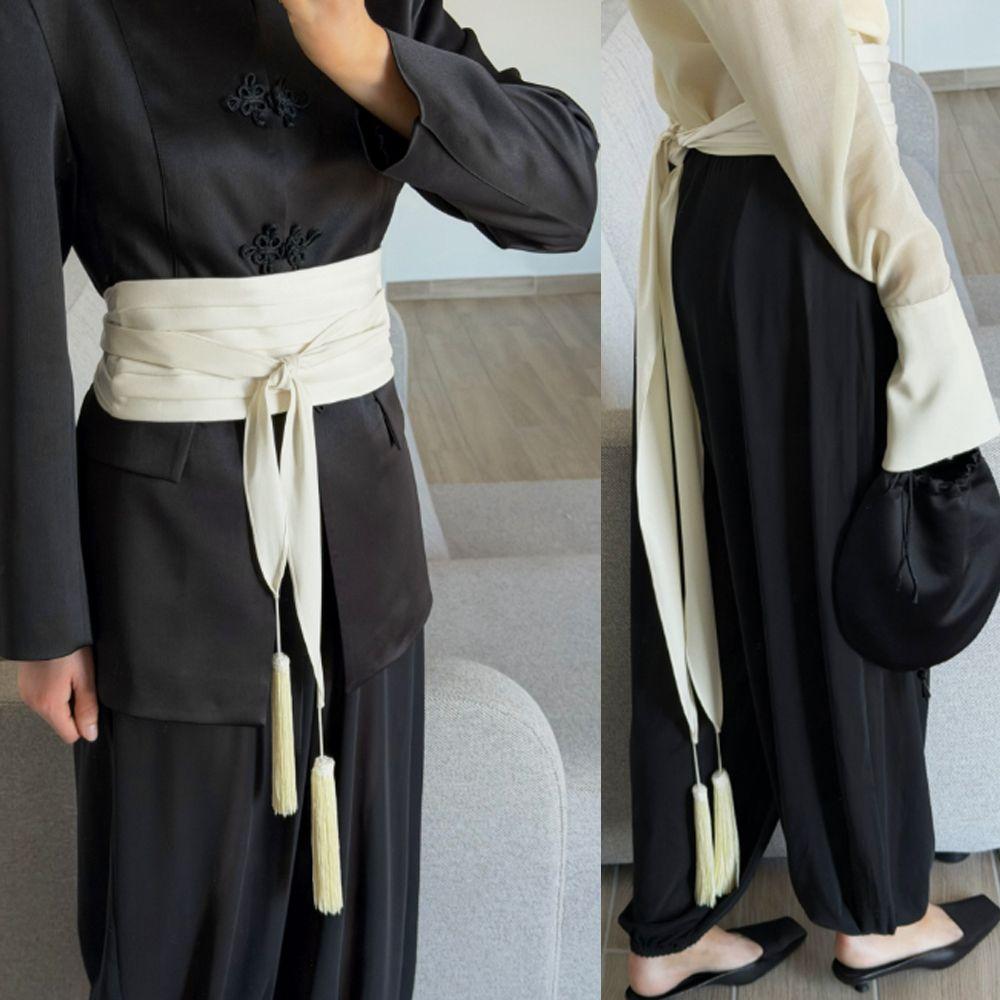 Black Color Wide Wrap Belt Soft Fabric Obi Belt New Waist Sash Belt Women
