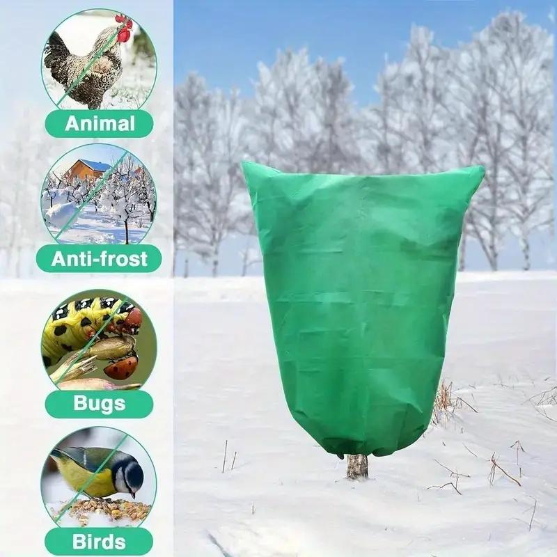 1Pc Winter Protection Bag Against Freeze For Plant Cover Garden Plant With Zip Drawstring Breathable