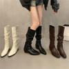 Off-white Thick Heel Pointed Pile Boots Long Boots Women's Shoes 2025 New Spring, Autumn and Winter Medium Tube Thin Knight Boots