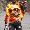 Fashion New Men's T-shirt 3D Flame Skull Print Graphic T Shirts Long Sleeve Round Neck Men's Clothing Street Trend Y2k Tops