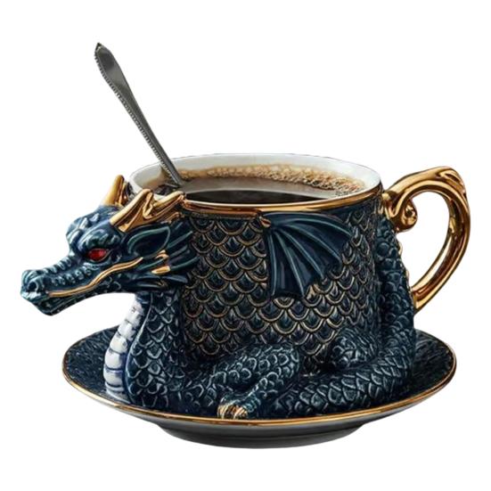 Кофейная кружка в форме дракона, сделанная вручную из смолы, коллекционная, мифическое существо в стиле дракона, декор для кухни
