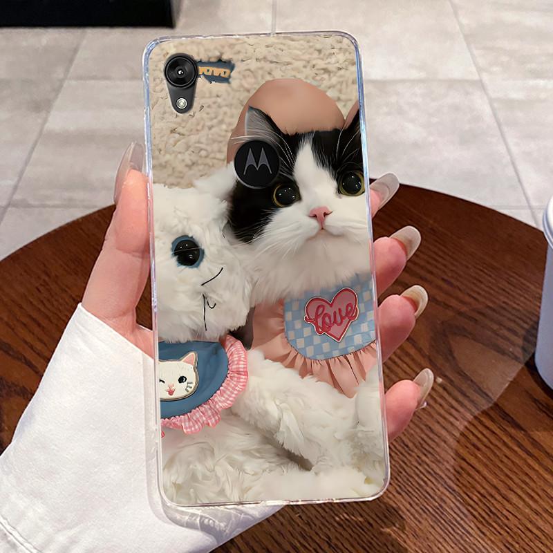 Jelly Casing For Motorola Moto E6 Fundas MOTOE6 Capa Clear Silicone Soft TPU Back Cover Cute Cat Rabbit Heart Protective Case
