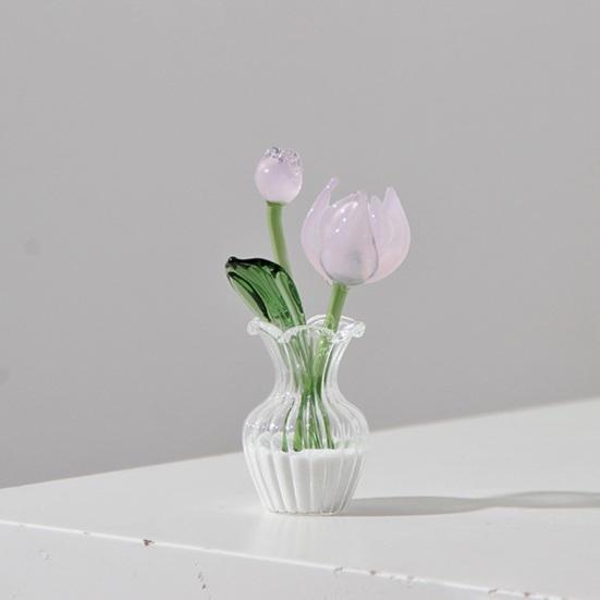 Mini Artificial Glass Flowers Hand-Blown Stained Glass Flowers Miniature Flower