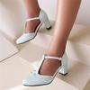 Fashion Lady Fashionable Single Shoes T-Strap Buckle Sweet Blue Pumps 6.5CM Heel High Heels Zapatos Party Wedding Women Mary Janes Shoes