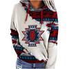Womens Casual Geometric Horse Print Long Sleeve Drawstring Pullover Tops, Ethnic Style Hooded Sweatshirt