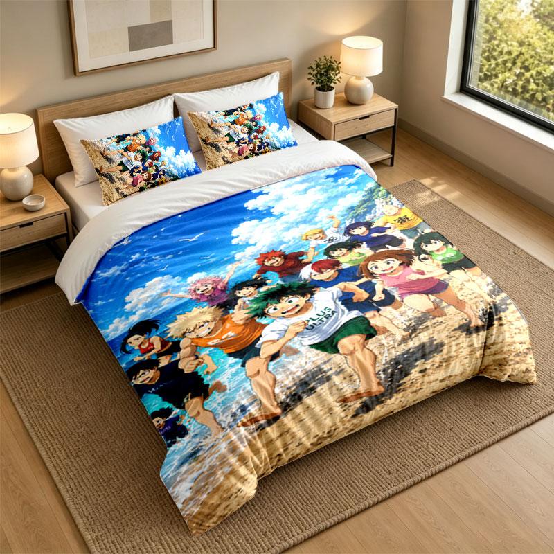 3Pcs Bedding SetMy Hero Academia Soft Bed Sheet and Two Pillowcases Home Bedroom Decor
