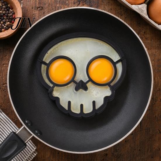 Food-grade Silicone Mold Fried Egg Mold, Halloween Theme Skull Shape, Non-Stick High Cooking Temp Resistant Ring, Breakfast Tool Kitchen Gadget