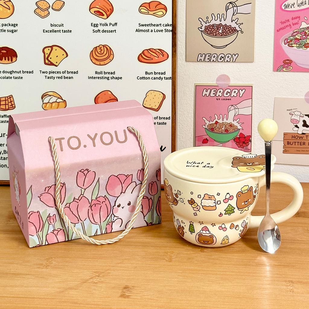 Ceramic Cup, Mug With Lid, High-Value Girls' Water Cup, Household Birthday Gift, Souvenir, Couple Coffee Cup