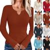 Women's Casual Solid Color V Neck Slim Button Knit Sweater Long Sleeved Base Sweater Sweater