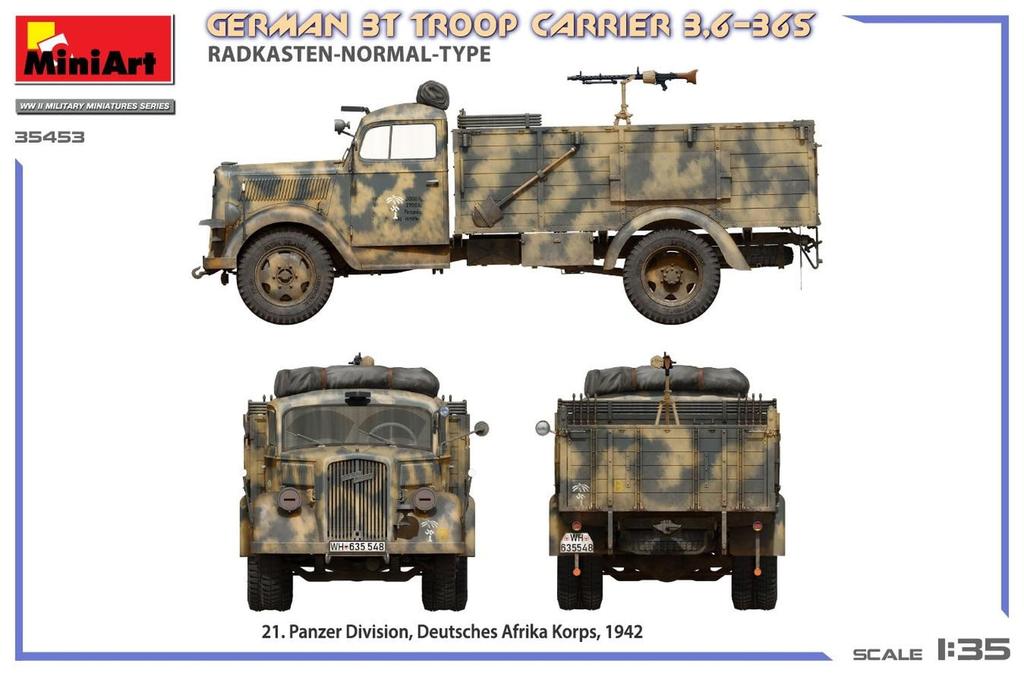 Miniart Масштаб Немецкий troop carrier Стандартное крыло Тип Пластиковая модель MA35453 1/35 3-тонный 3,6-36S (Военная техника)