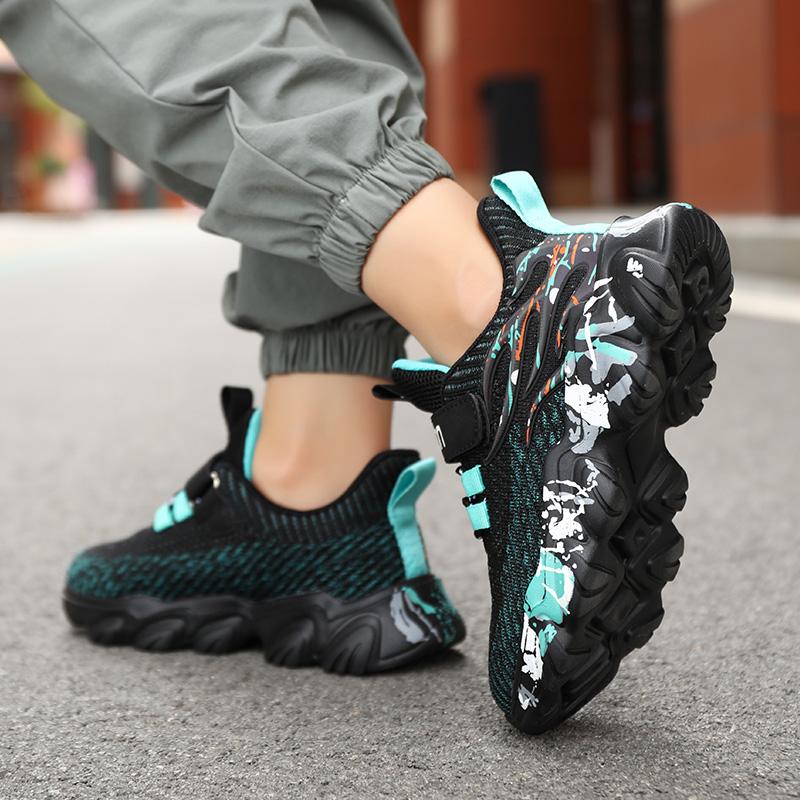 28-39 Children's Oversized Breathable and Fashionable Fly Woven Sports Shoes Thick Soled Velcro Outdoor Running Shoes