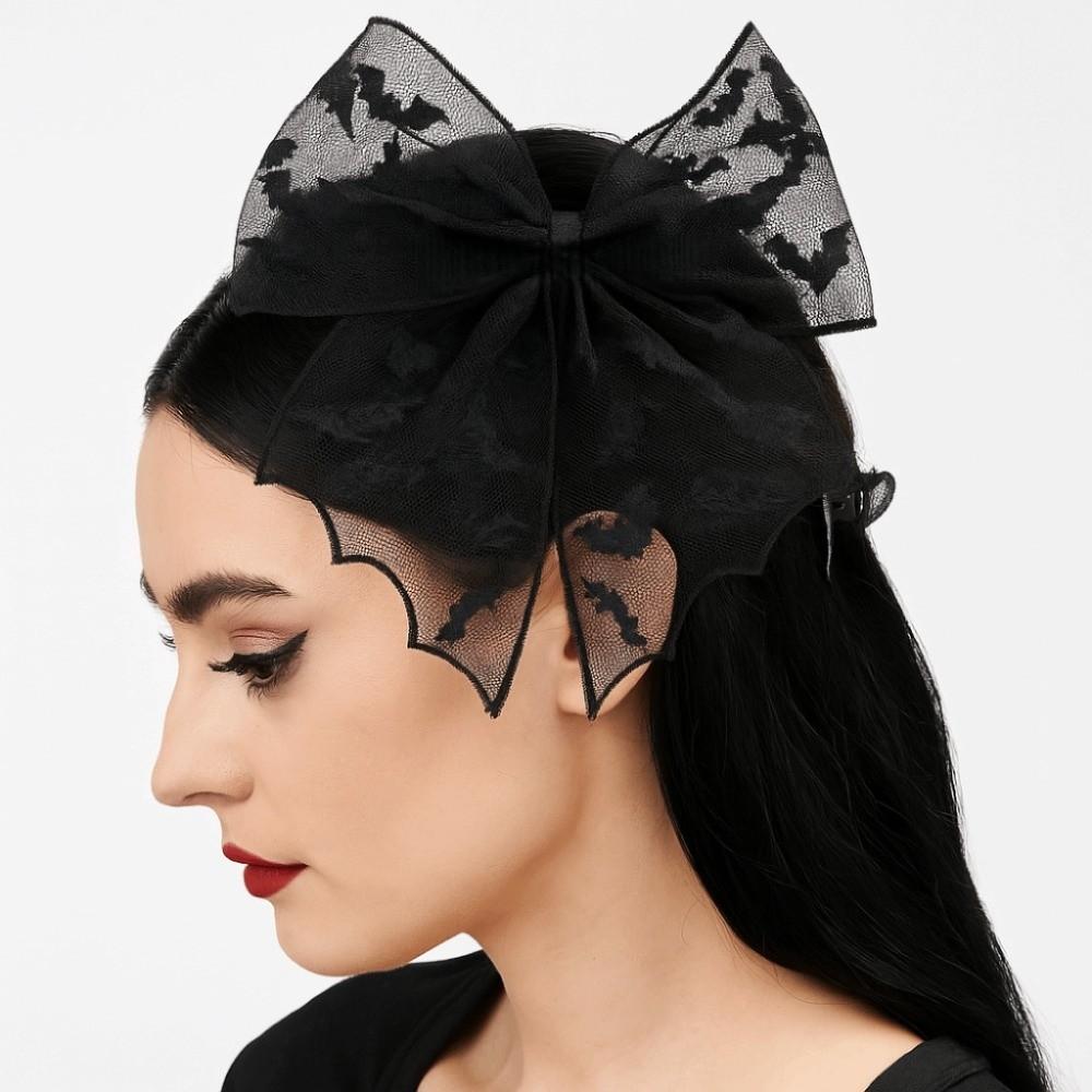Creative Star Spider Web Hair Clip Spring Clip Gothic Bat Head Veil Elegant Lace Halloween Hairpin Hair Accessories
