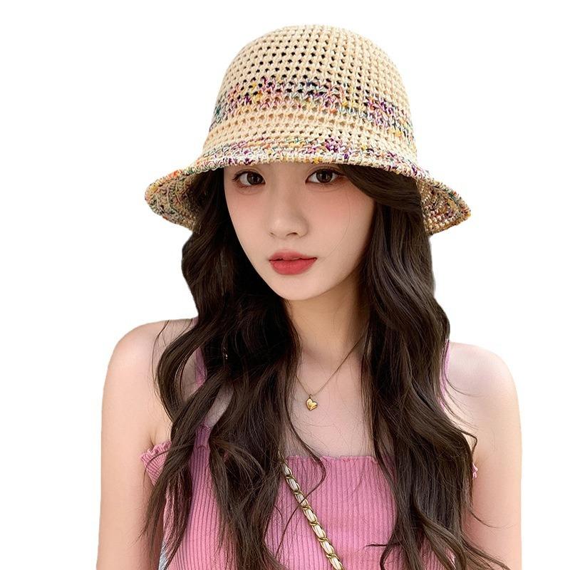 Модная соломенная шляпа в иностранном стиле, лето 2025 года, солнцезащитная шляпа для моря, куполообразная плетеная шляпа для рыбака, показывающая маленькое лицо