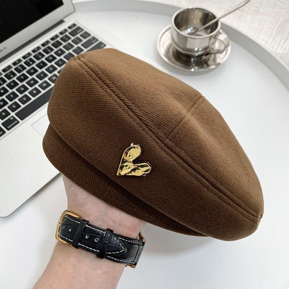 Дышащие винтажные береты с сердечком, однотонная шляпа художника с любовью, повседневная женская шапка-бини