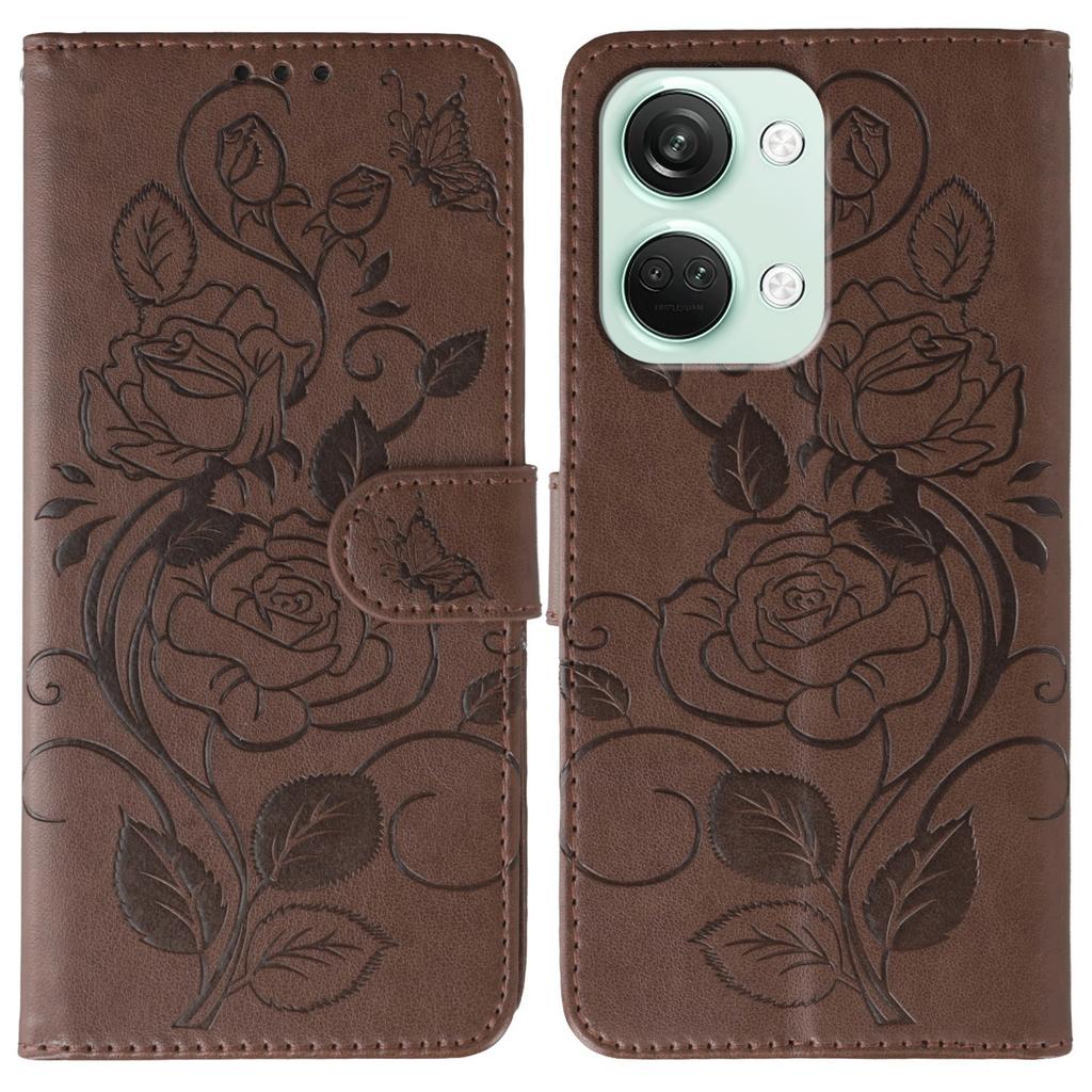 For OnePlus Nord 3 5G Case Wallet Stand Imprinted Rose Butterfly PU Leather Phone Cover