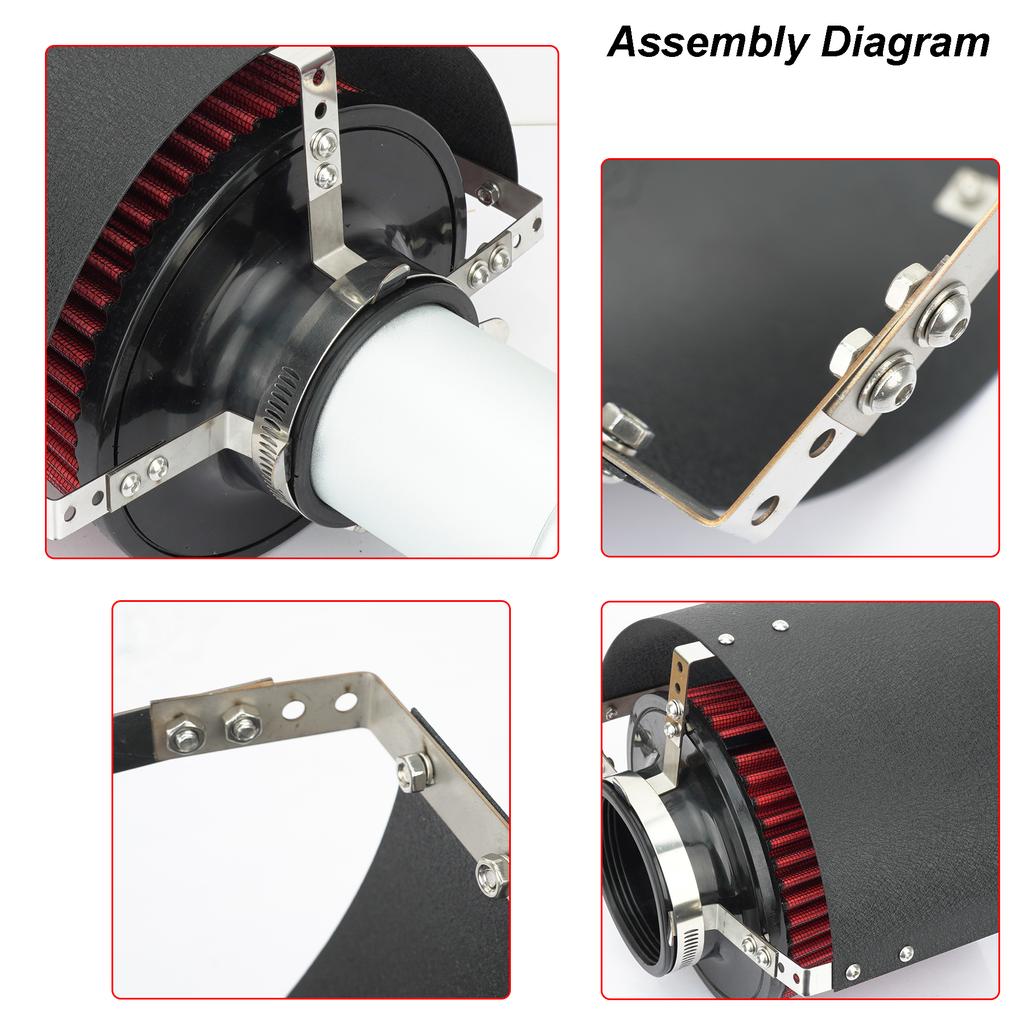 Car Cold Air Intake Filter with Stainless Steel Protective Heat Shield Cover Adjustable Universal High Flow Sport Air Filters Mass Air Flow 3