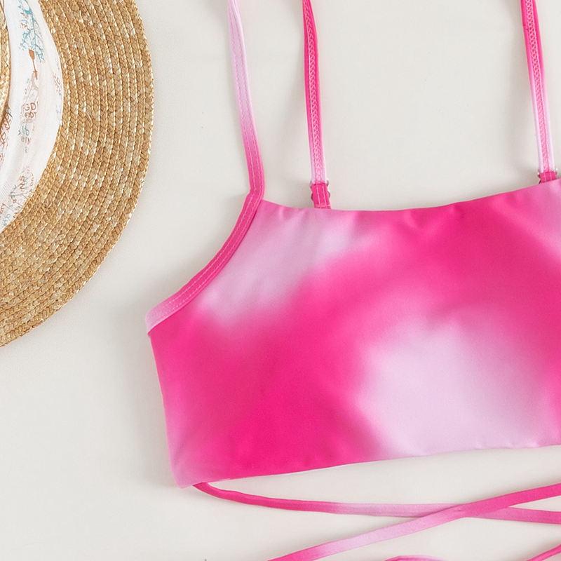 Swimsuit Women's Split Three Piece Set Tie Dye Lace Up Sexy Bikini Sets For Female Halter Drawstring Swimwear