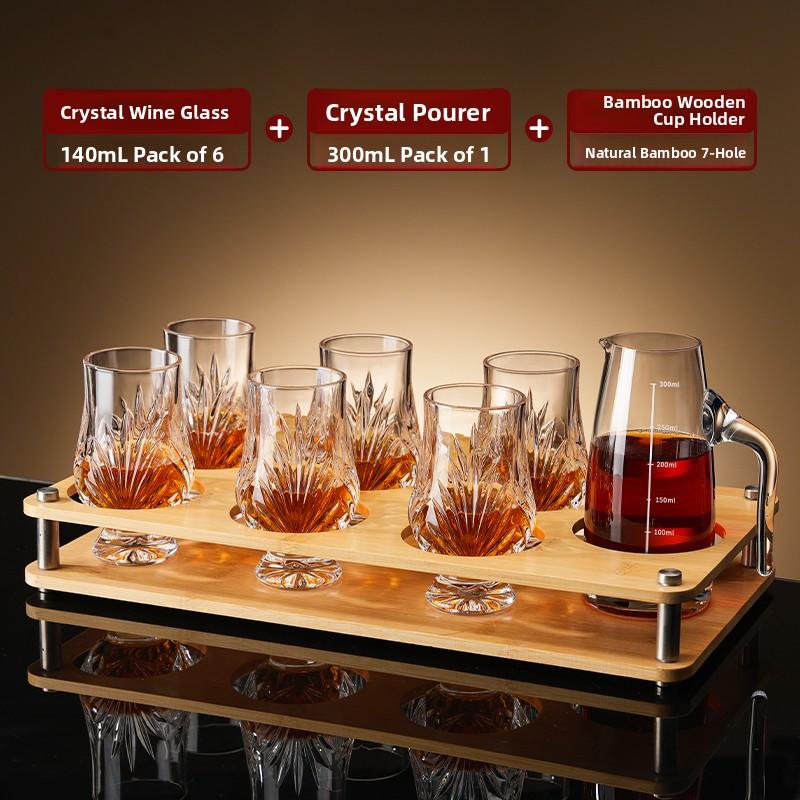 Crystal Glass Whiskey Tasting Cup Set Professional Malt Whiskey Snifter Cup with Coaster Japanese Style Retro Whiskey Glass Set