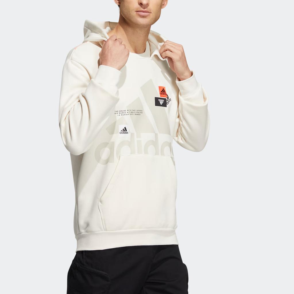 Adidas Logo Print Pullover Hoodie With Long Sleeves Men Tops Pink White HN8981