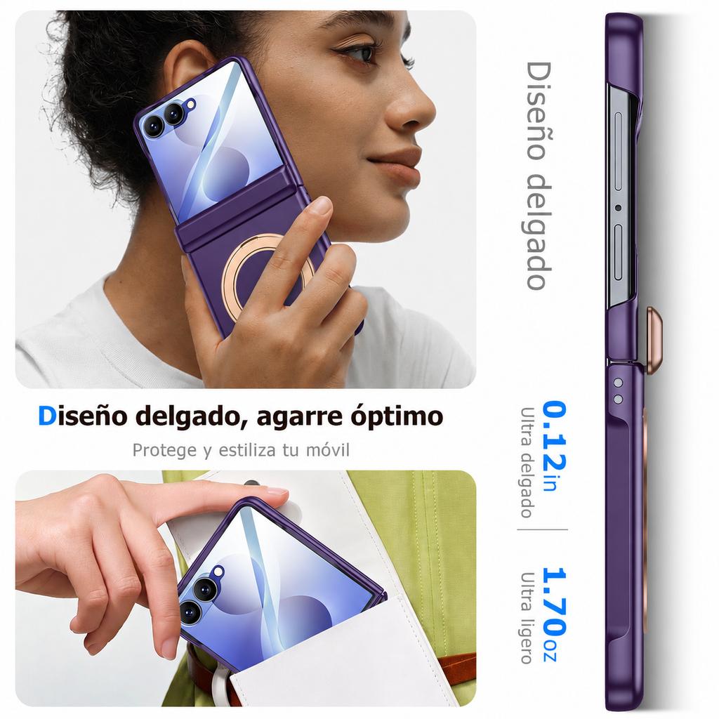 Multi-Function Magnetic Case with 180° Rotating Ring Kickstand for Samsung Galaxy Z Flip 8-Purple